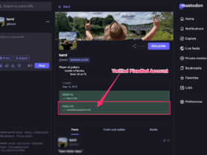 Mastodon: Profile Page with Pixelfed Account Verified