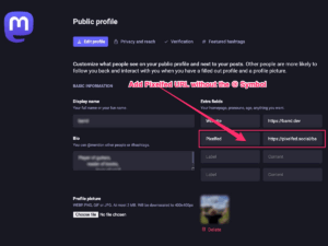 Mastodon: Edit Profile Page with Pixelfed URL