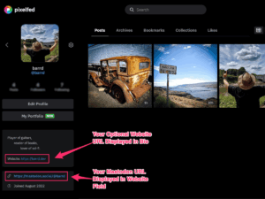 Pixelfed: Profile Page Showing Added URLs