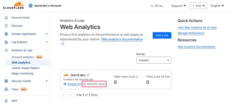Cloudflare Automatic Setup Screen