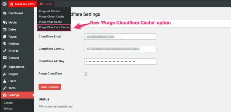 SpinupWP cache dropdown showing new 'Purge Cloudflare Cache' option