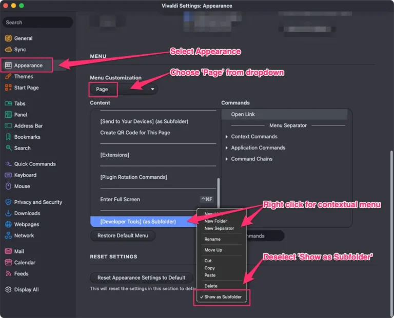 Vivaldi Appearance Settings